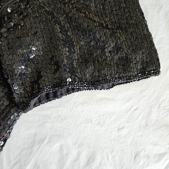 Michel Antoni Top Womens 2X Black Short Sleeve Sequined Silk Witchy Goth Retro - Picture 10 of 15